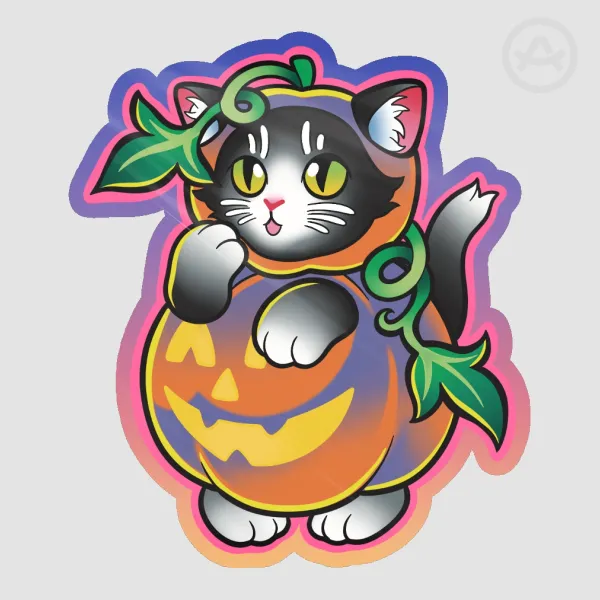 Tuxedo Cat in Pumpkin Costume - Halloween Series