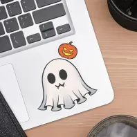 Halloween Chibi Ghost- Clear Matte PET Vinyl Die Cut Stickers