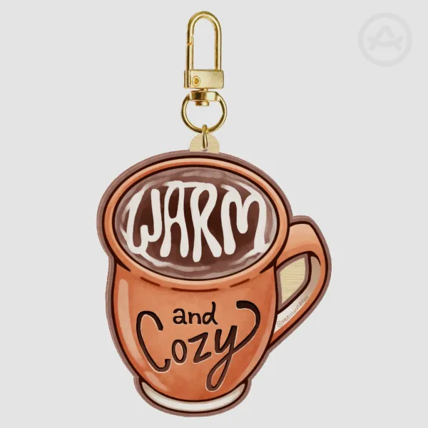 Warm and Cozy Mug Wood Keychain