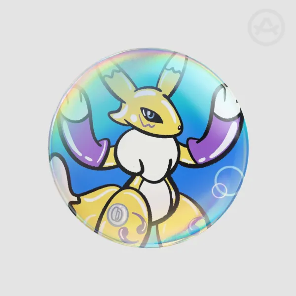 Renamon the squeaky pooltoy inflatable rainbow holo button pin