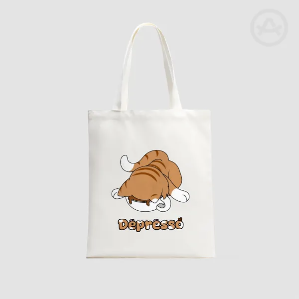 Depresso Cat Vertical Part-print Canvas Tote Bags