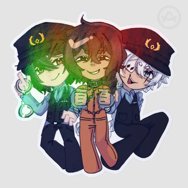Fyodor, Dazai, and Nikolai BSD Colored Edge Die Cut Stickers