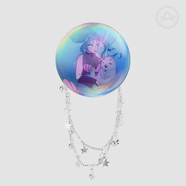 Caelia & Starling Round Badge With Star Pearl Chains
