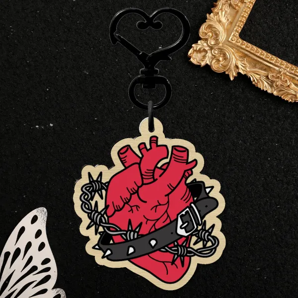 Spiked heart UP - Wooden Keychain
