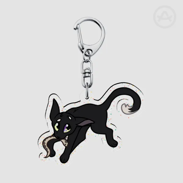 Raven Cat Sparkly Keychain