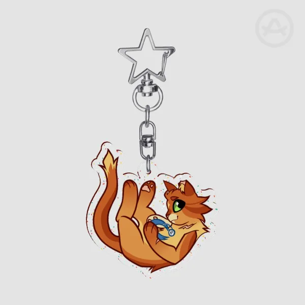 Fire Cat Sparkly Acrylic Keychain
