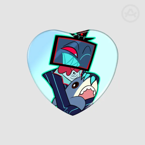 Vox with shark plush Heart Shape Badge