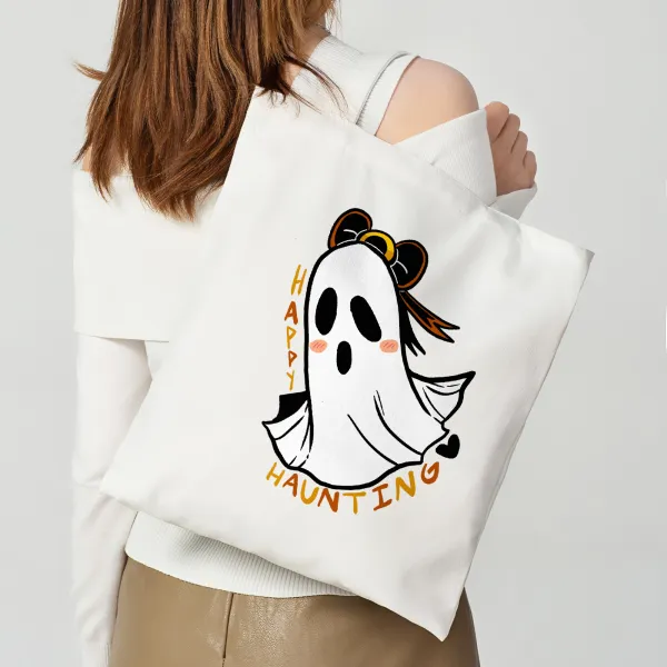 Vertical Part-print Canvas Ghost Tote Bags - 13.7″x15.7″(35x40cm)