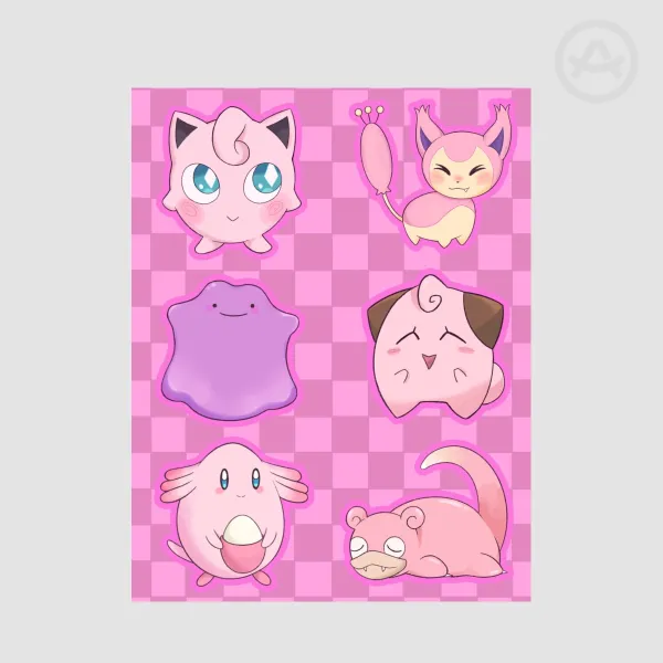 Pink Pocketmon Sticker Sheet