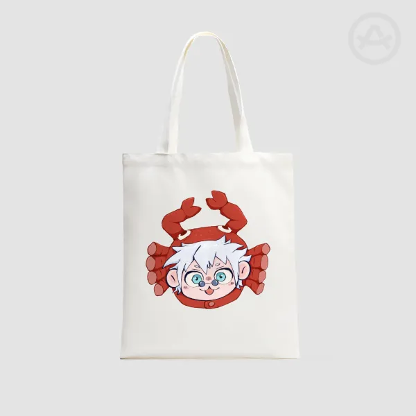 Gojo Chibi Fish Vertical Part-print Canvas Tote Bags - 13.7″x15.7″(35x40cm)