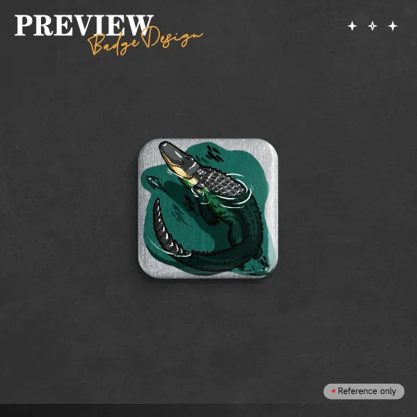 American Alligator (Alligator mississippiensis) Mini Square Shape Holographic Badges
