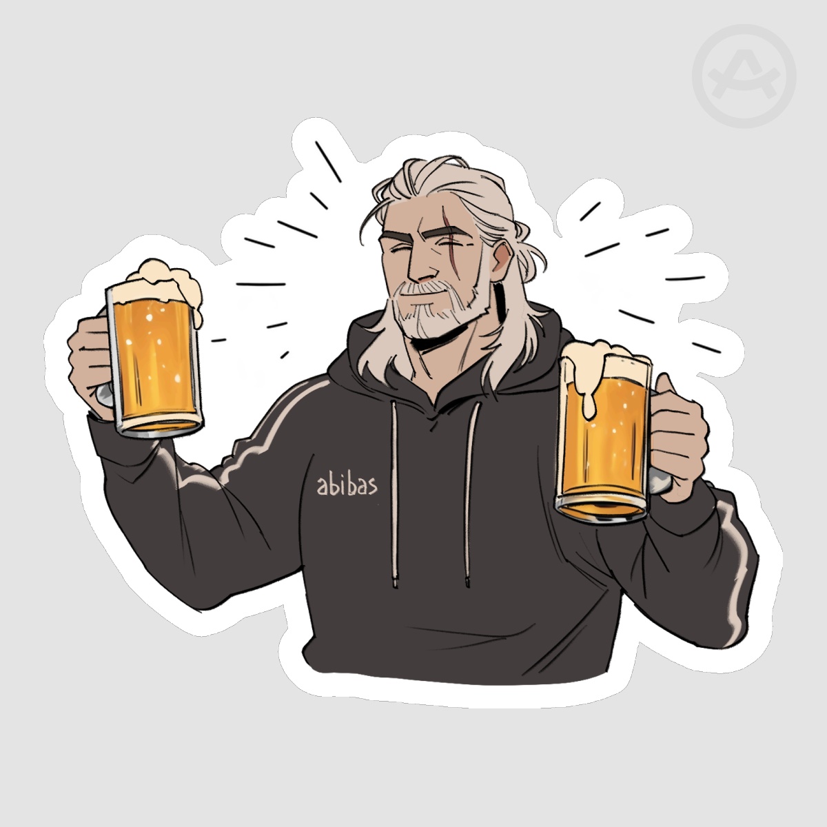 Geralt Two Beers  Big  Sticker