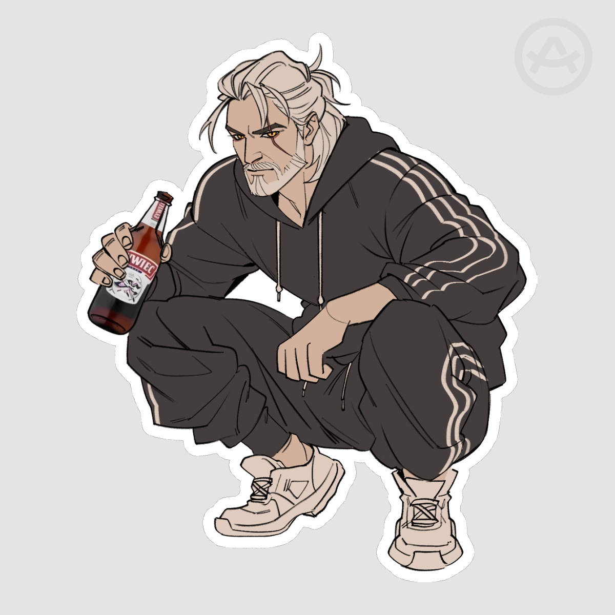 Geralt Squatting Big Sticker
