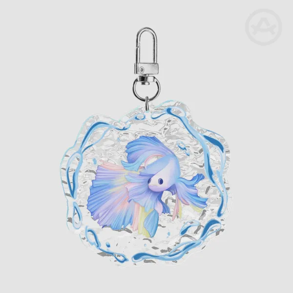 Rainbow Betta Fish Acrylic Ripple Keychain