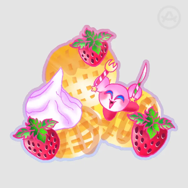 Kirby eating some Waffles Sticker