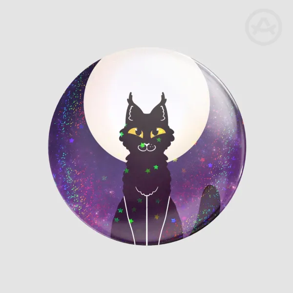 Moon Cat holographic button pin