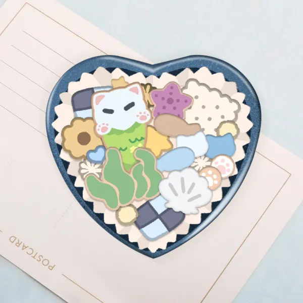 Koral cat Heart Shape Holographic Badges