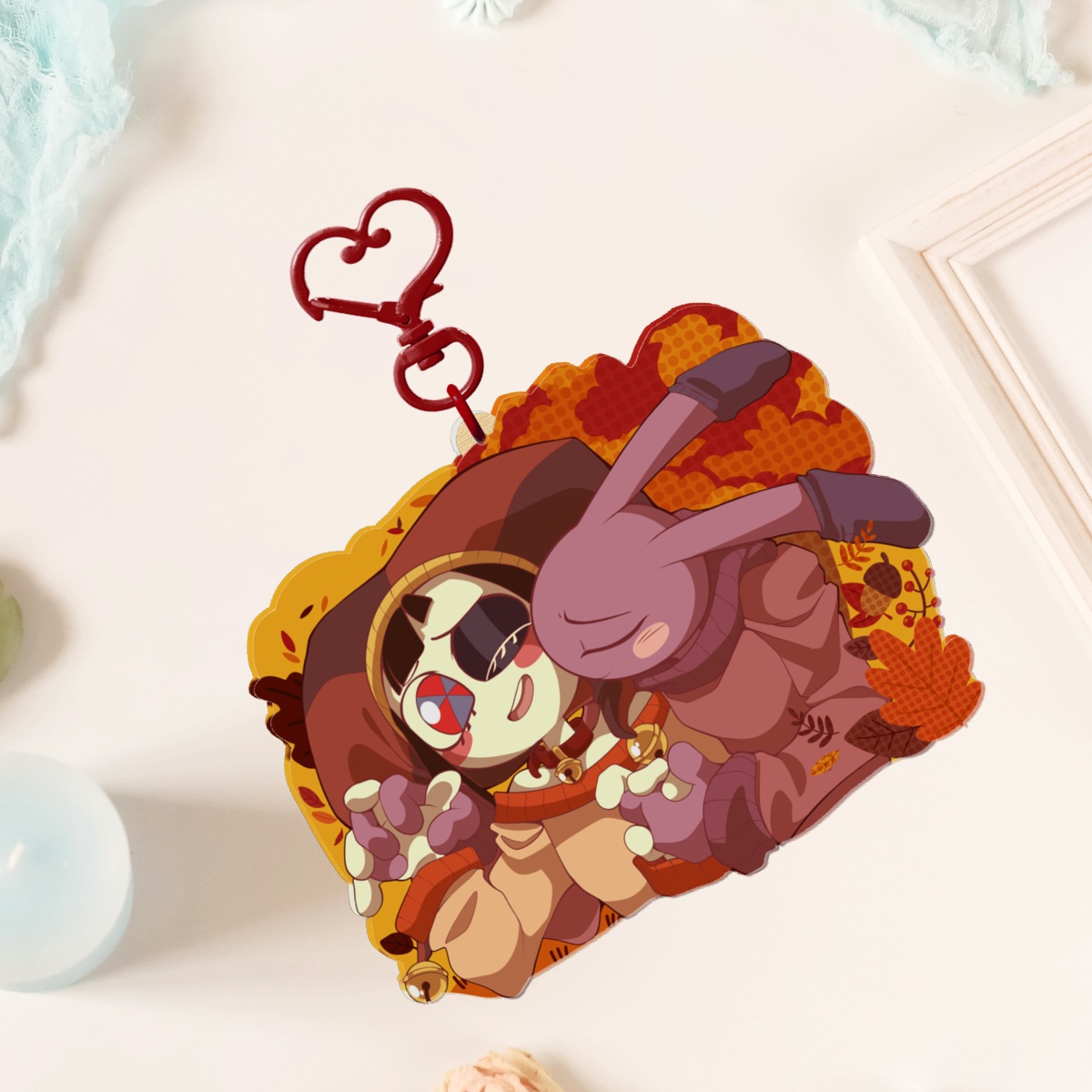 Cozy Fall Funnybunny Wood Keychain