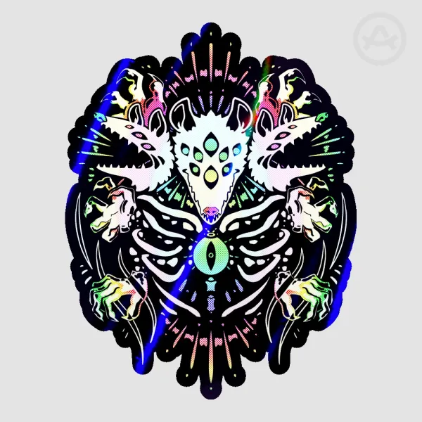 Biblically Accurate Possum rainbow halftone sticker