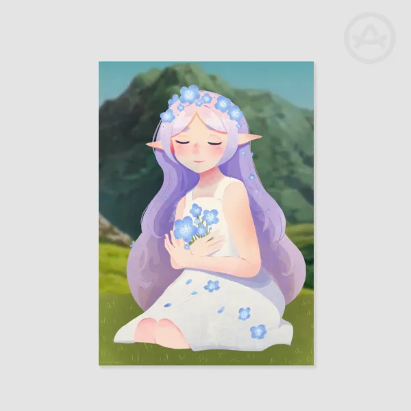 Frieren Blue Moon Weed Flower Poster A3