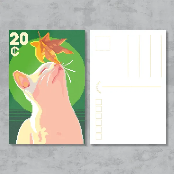 Leaf Cat Pixel Art Postcard