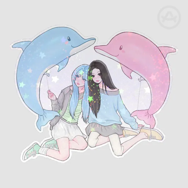 Illit Iroha & Wonhee Dolphin Balloons Sticker