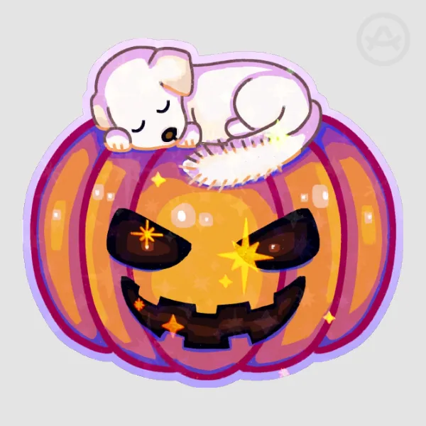 puppy on pumpkin sticker