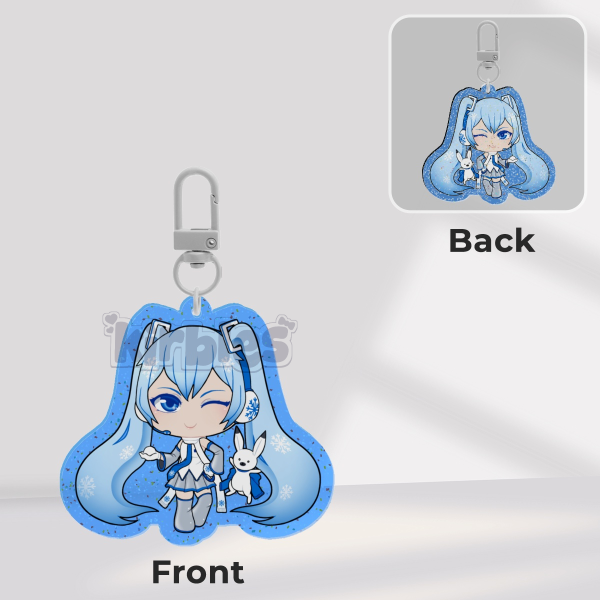 Snow Miku Coloured Glitter Acrylic Keychain 4mm
