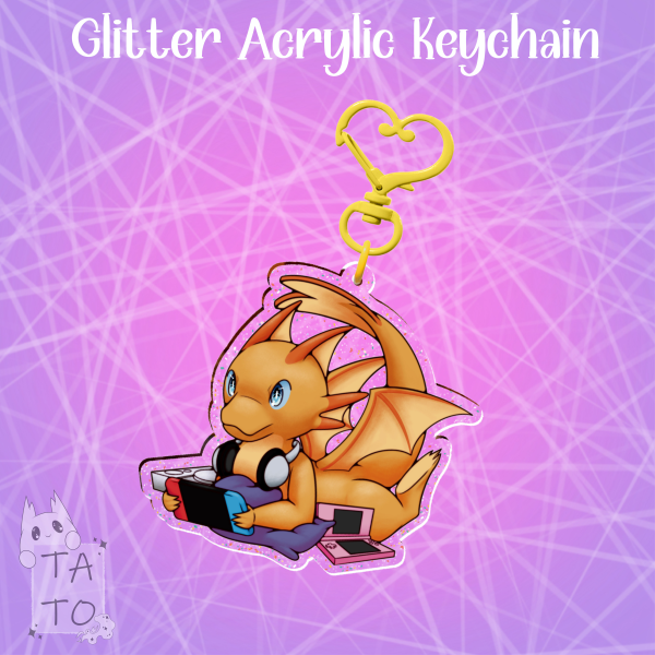 Gamer Dragon | Glitter Acrylic Keychain