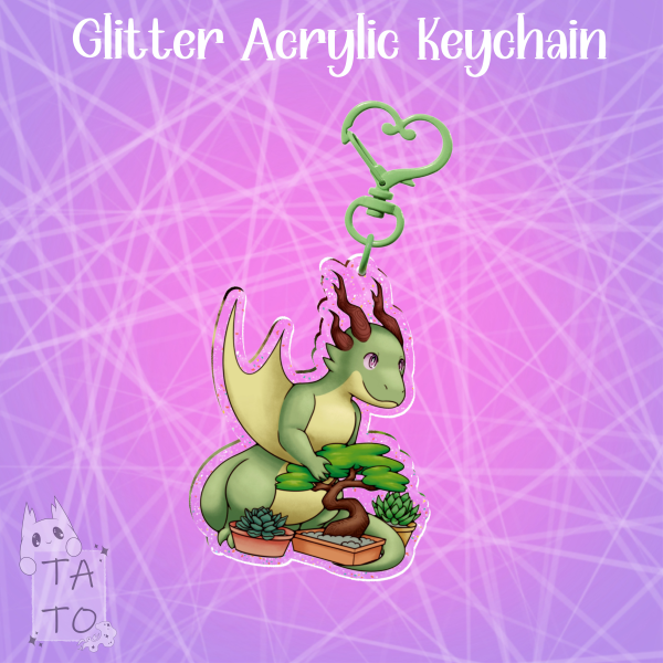 Plant Dragon | Glitter Acrylic Keychain