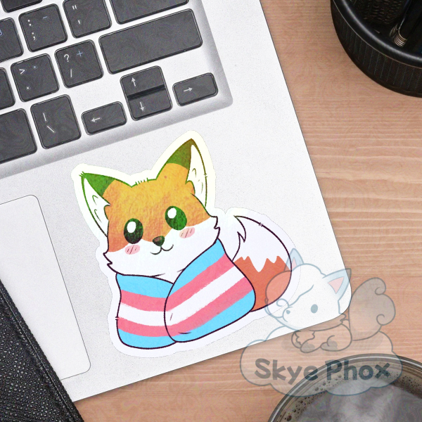 Fox Transgender Pride Blanket | Rainbow Coated Die Cut Sticker