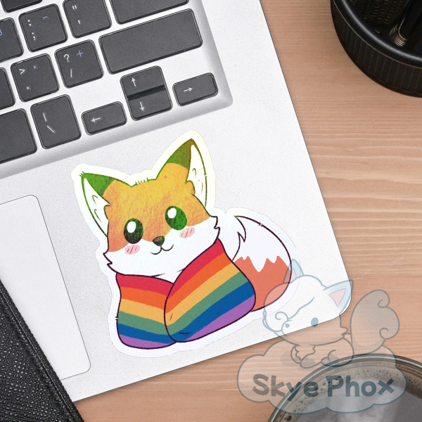 Fox Rainbow Pride Blanket | Rainbow Coated Die Cut Sticker