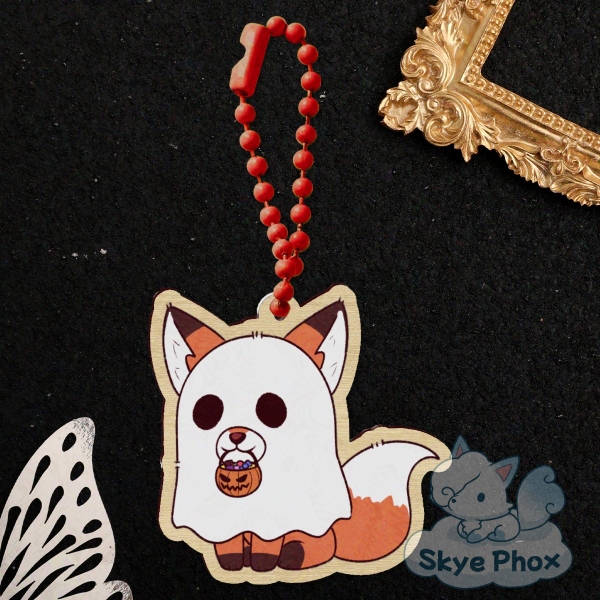 Trick-or-Treat Halloween Fox | Wood Keychain