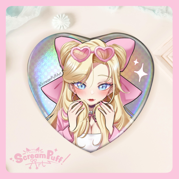 Ulala Heart Shape Holographic Badge
