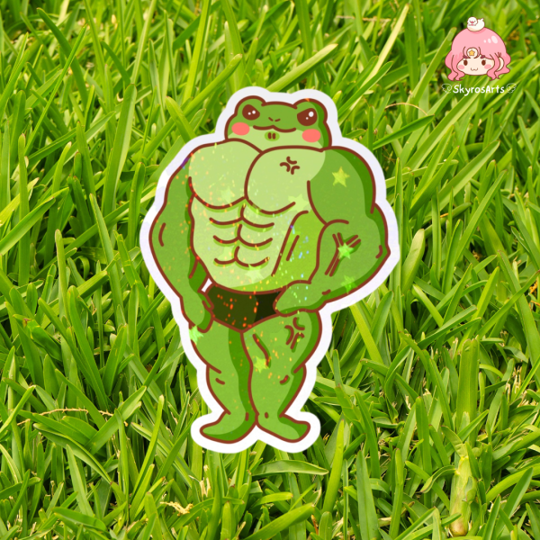 Bodybuilder frog holo sand sticker