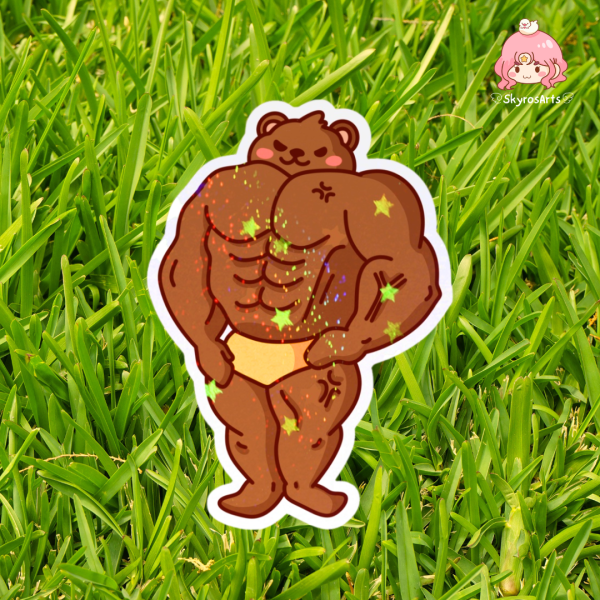 Bodybuilder bear holo sand sticker
