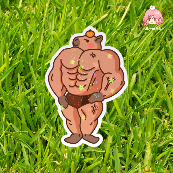 Bodybuilder capybara holo sand sticker