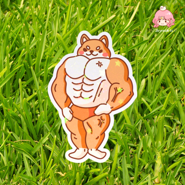 Bodybuilder Shiba holo sand sticker