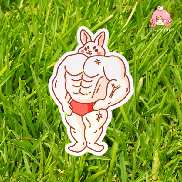 Bodybuilder rabbit holo sand sticker