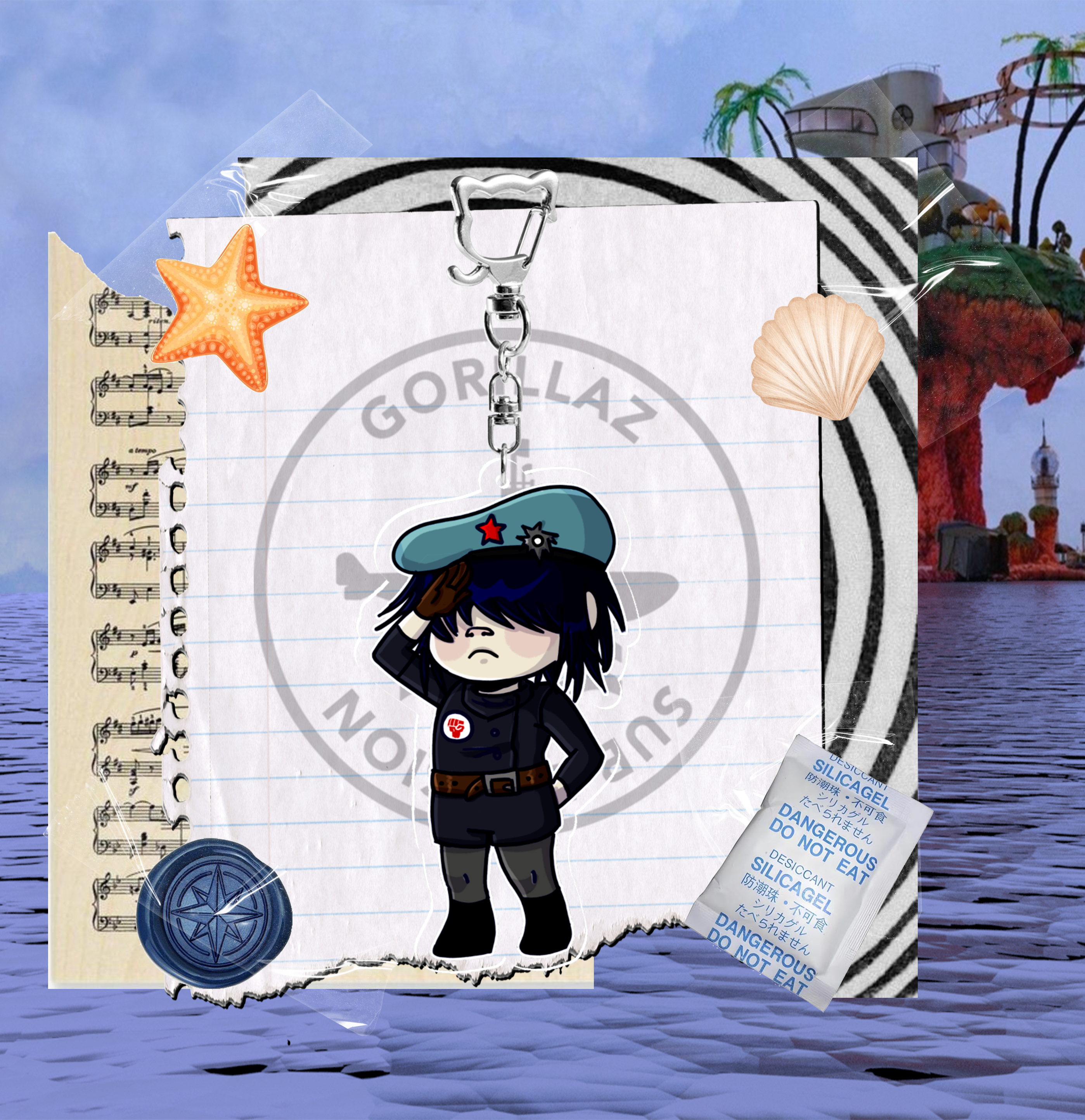 UPDATED Plastic beach Cyborg noodle clear keychain