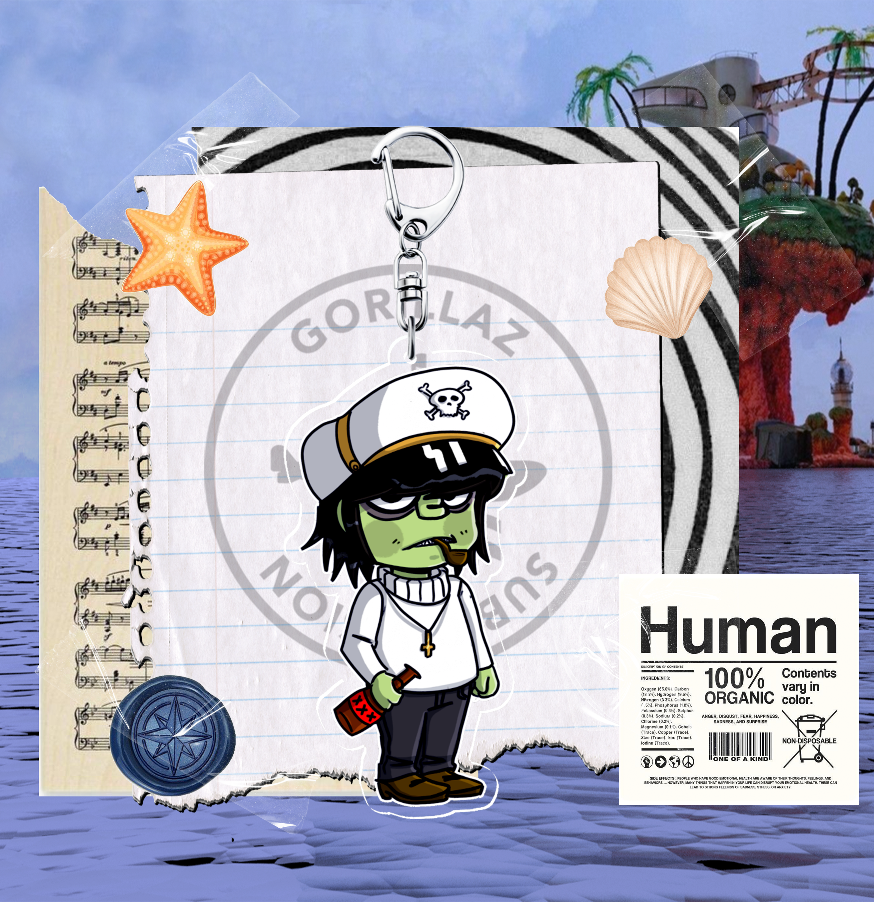 UPDATED Plastic beach Murdoc clear keychain