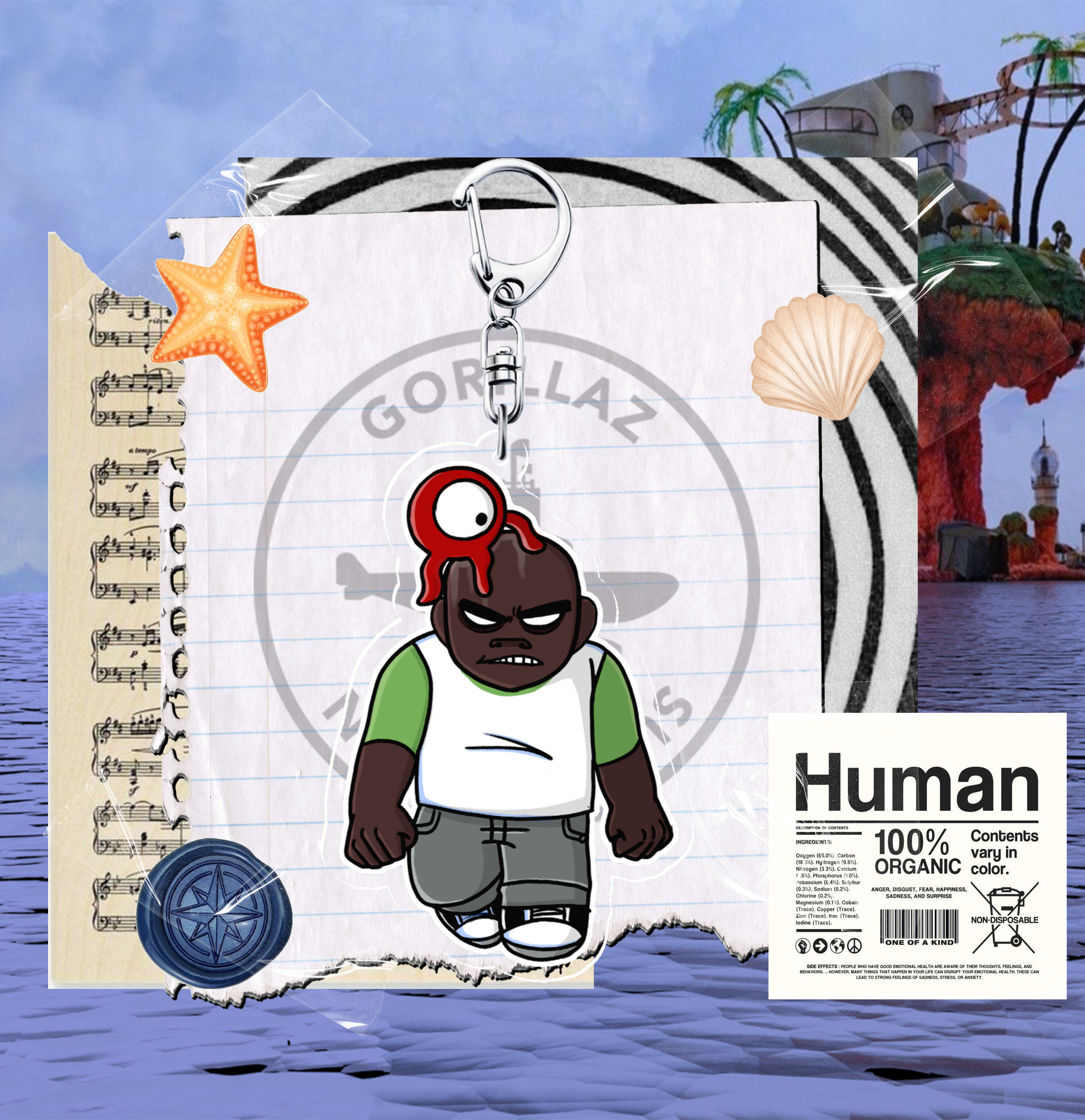 UPDATED Plastic beach Russel clear keychain