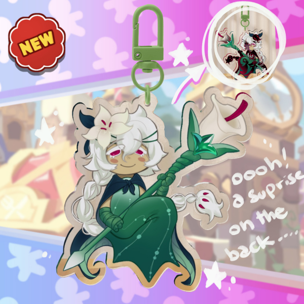 White Lily Cookie Double Sided EVIL Clear Acrylic Keychains