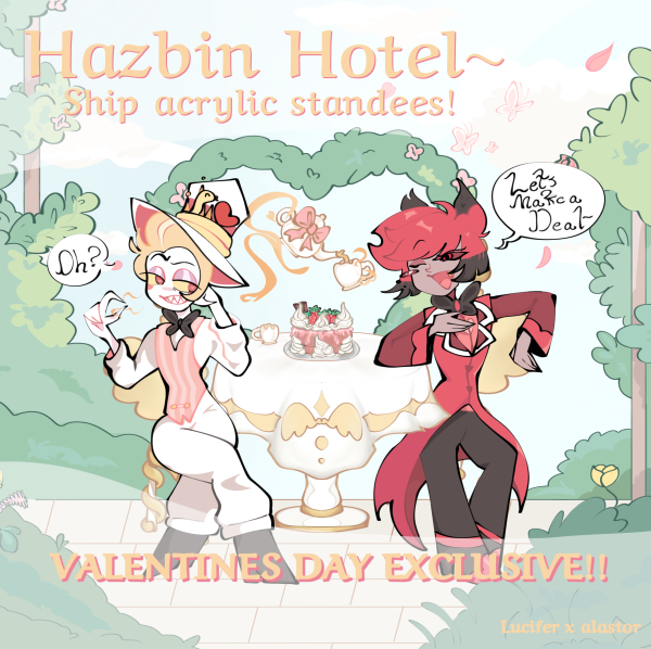 Alastor x Lucifer Hazbin hotel Valentine’s Day date  Full Bleed Acrylic Standees