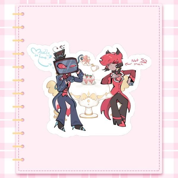 Vox x Alastor on a Valentines date! Die Cut Stickers