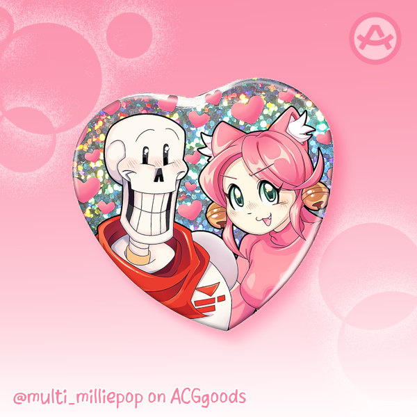 Mad Mew Mew X Papyrus || Heart Shape Holographic Badge