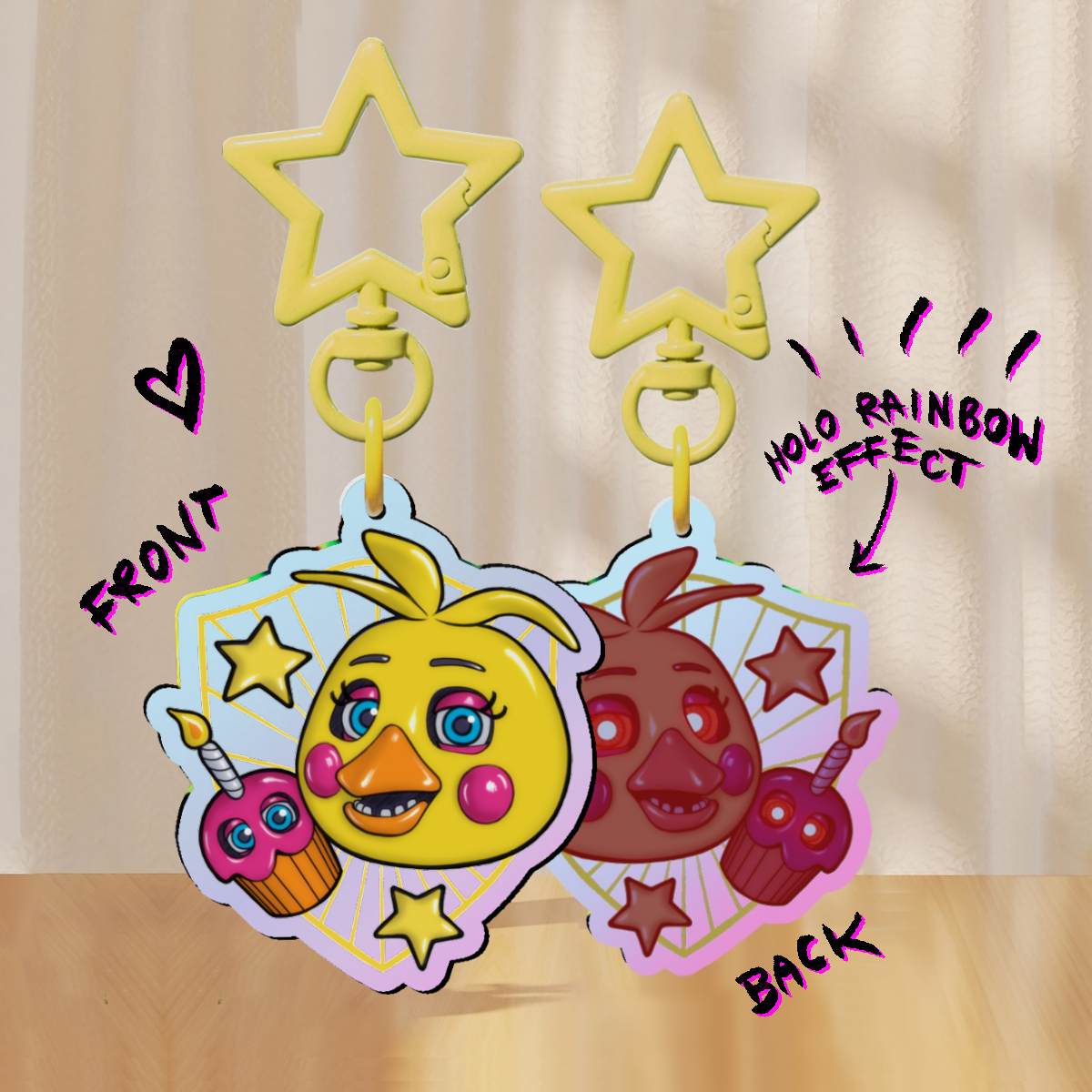 Toy Chica & Cupcake Rainbow Keychain