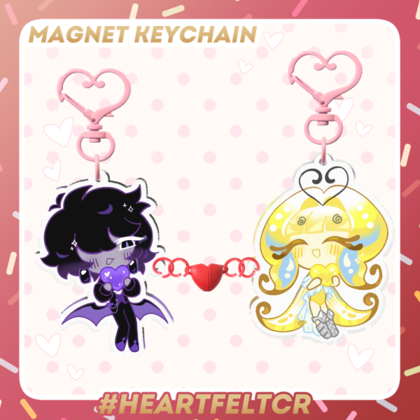 Cookie Run Black Sapphire and Sugarfly acrylic magnet keychains