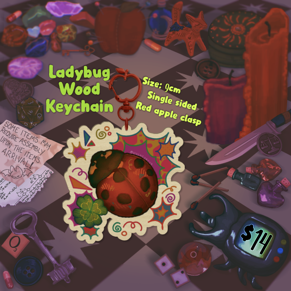 Ladybug Wooden Keychain