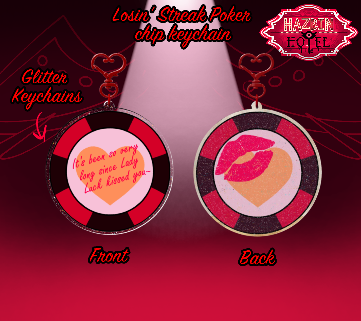 Hazbin Hotel Losin Streak Poker Chip Glitter Acrylic Keychain